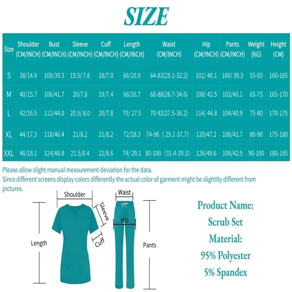 Solid Color Short Sleeved Nursing Scrub Sets
