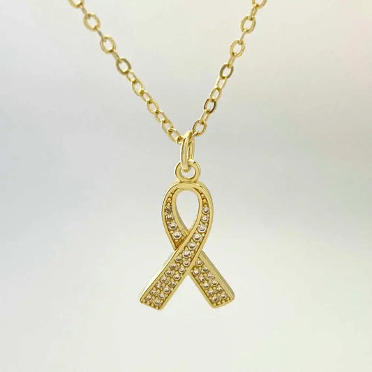 Dainty 18K Gold Plated Breast Cancer Awareness Pendant Necklace