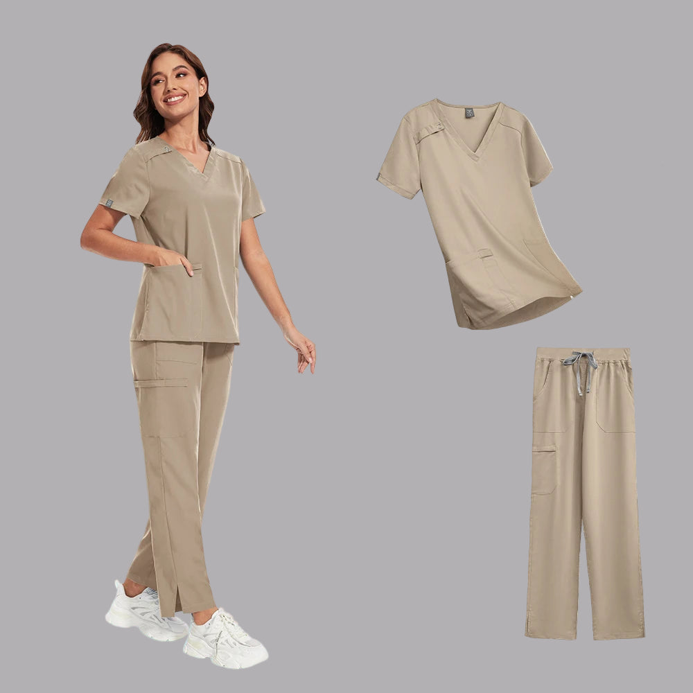 Short Sleeve V-neck Scrubs Tops+ Pants Suit