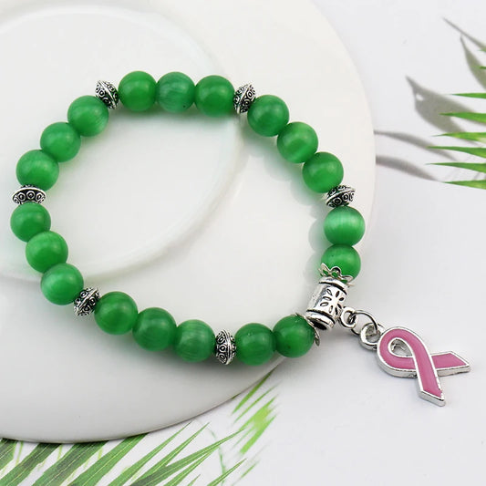 Breast Cancer Awareness Pink Opal Beaded Bracelet