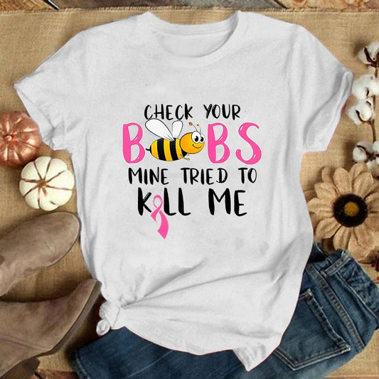 Breast Cancer Printed T-Shirts Women Casual