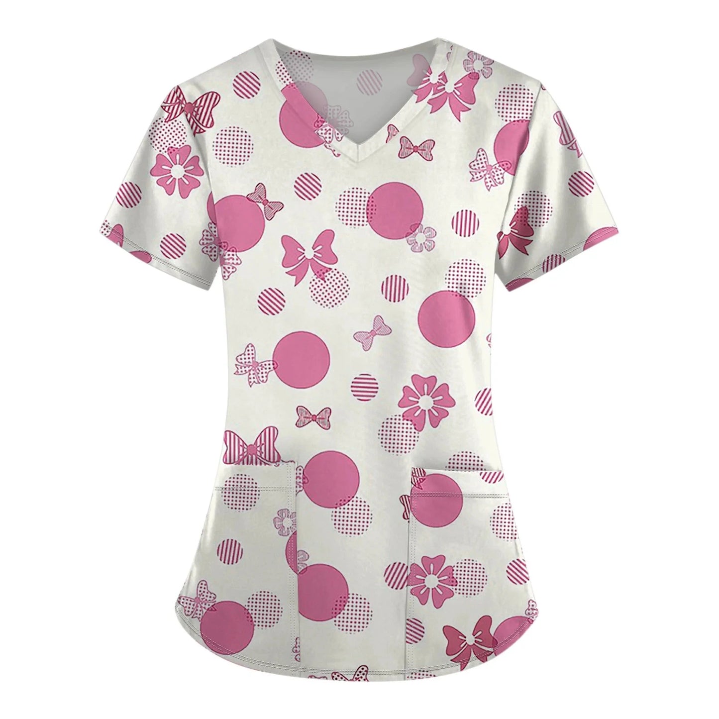 Breast Cancer Scrub Tops for Women V Neck Short Sleeve