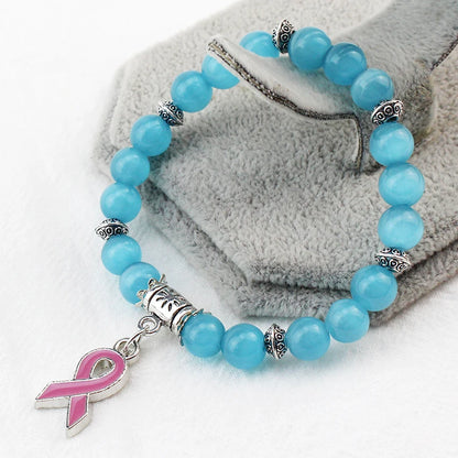 Breast Cancer Awareness Pink Opal Beaded Bracelet