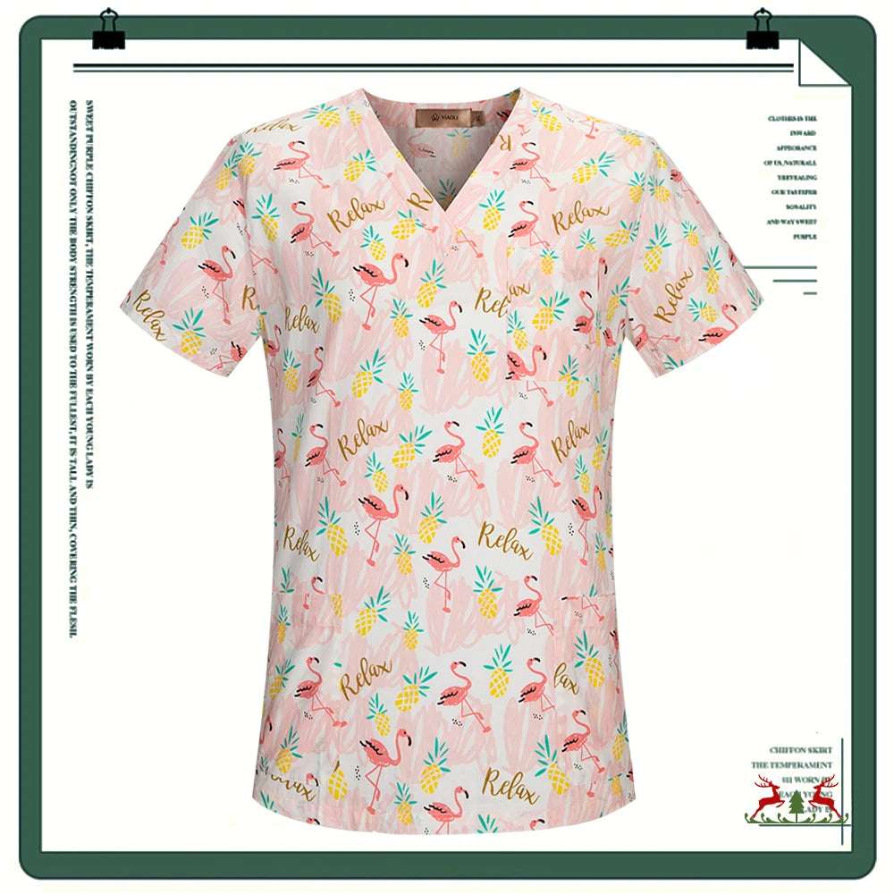 Cartoon Printing Scrubs Tops with Straight Pants