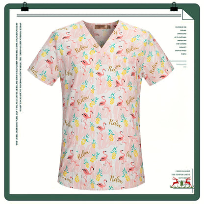 Cartoon Printing Scrubs Tops with Straight Pants