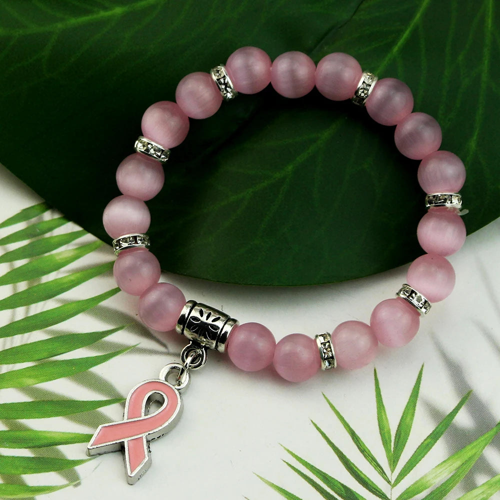 Breast Cancer Awareness Pink Opal Beaded Bracelet