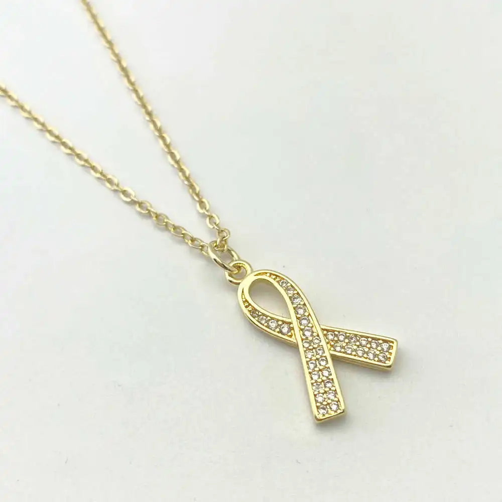 Dainty 18K Gold Plated Breast Cancer Awareness Pendant Necklace