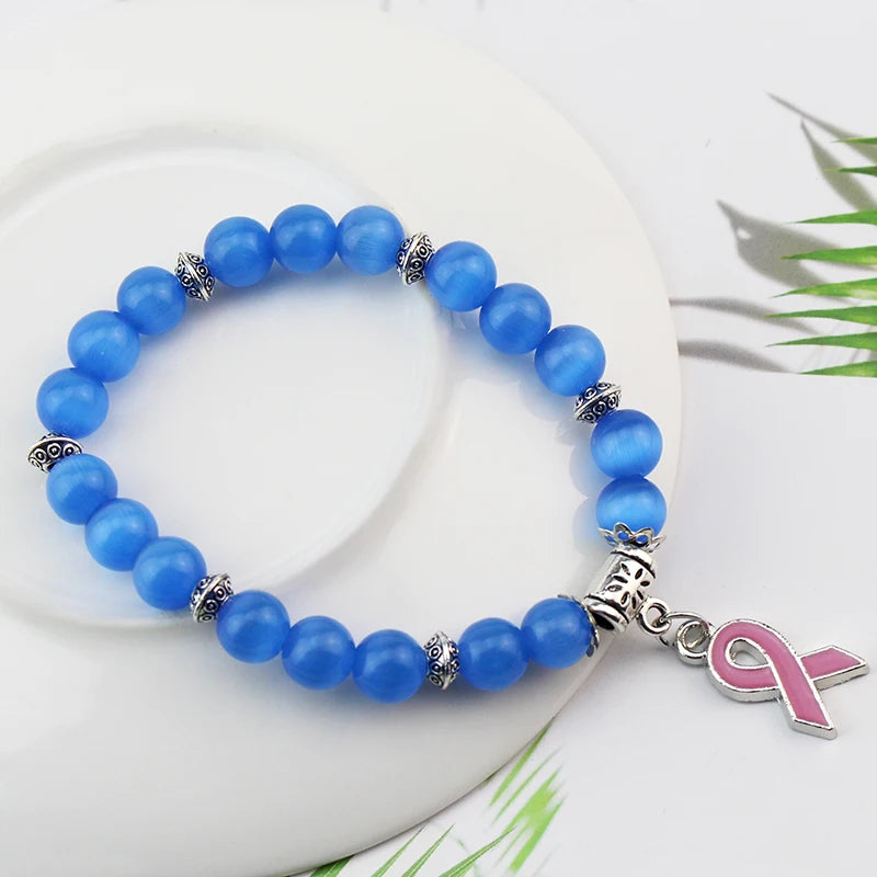 Breast Cancer Awareness Pink Opal Beaded Bracelet