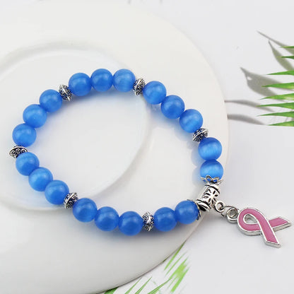 Breast Cancer Awareness Pink Opal Beaded Bracelet