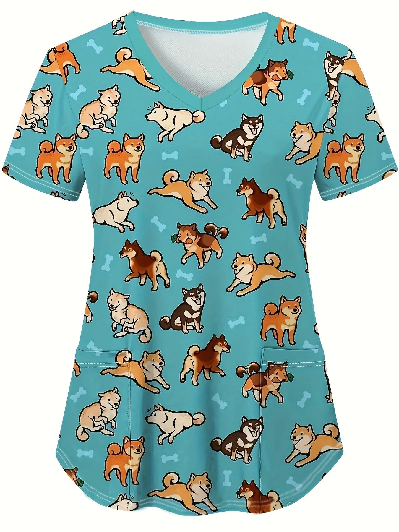 Cat and Dog Print V-Neck Surgical Scrubs