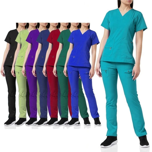 Solid Color Short Sleeved Nursing Scrub Sets