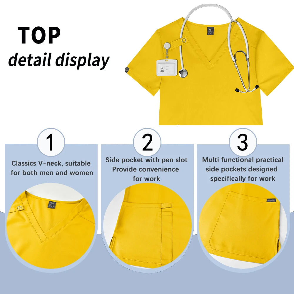 Short Sleeve V-neck Scrubs Tops+ Pants Suit