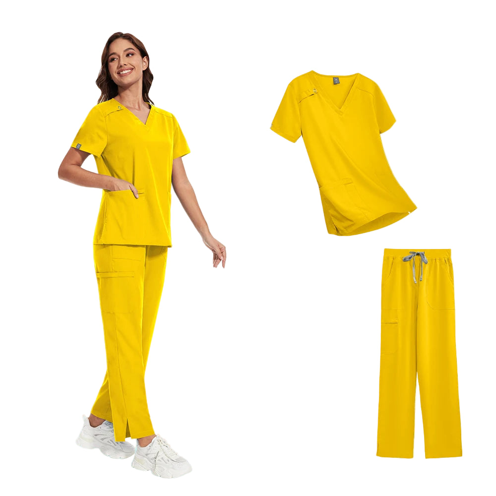 Short Sleeve V-neck Scrubs Tops+ Pants Suit