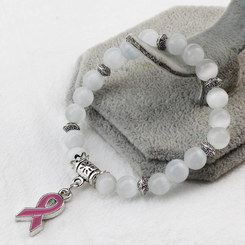 Breast Cancer Awareness Pink Opal Beaded Bracelet