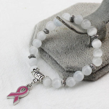 Breast Cancer Awareness Pink Opal Beaded Bracelet