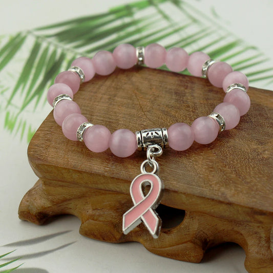 Breast Cancer Awareness Pink Opal Beaded Bracelet
