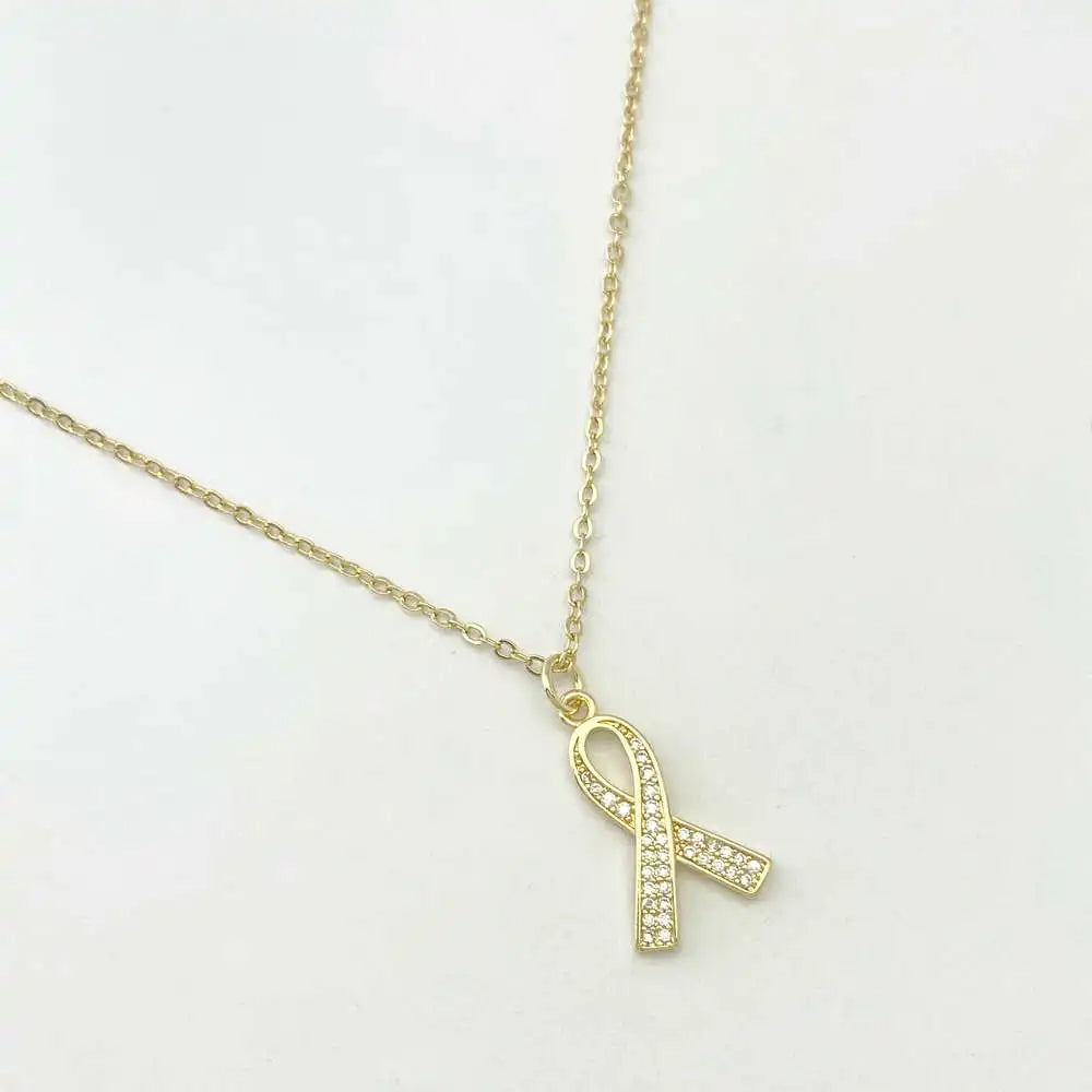 Dainty 18K Gold Plated Breast Cancer Awareness Pendant Necklace