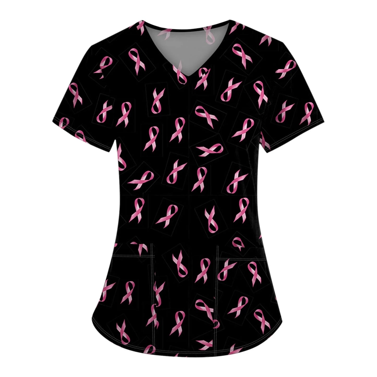 Breast Cancer Scrub Tops for Women V Neck Short Sleeve