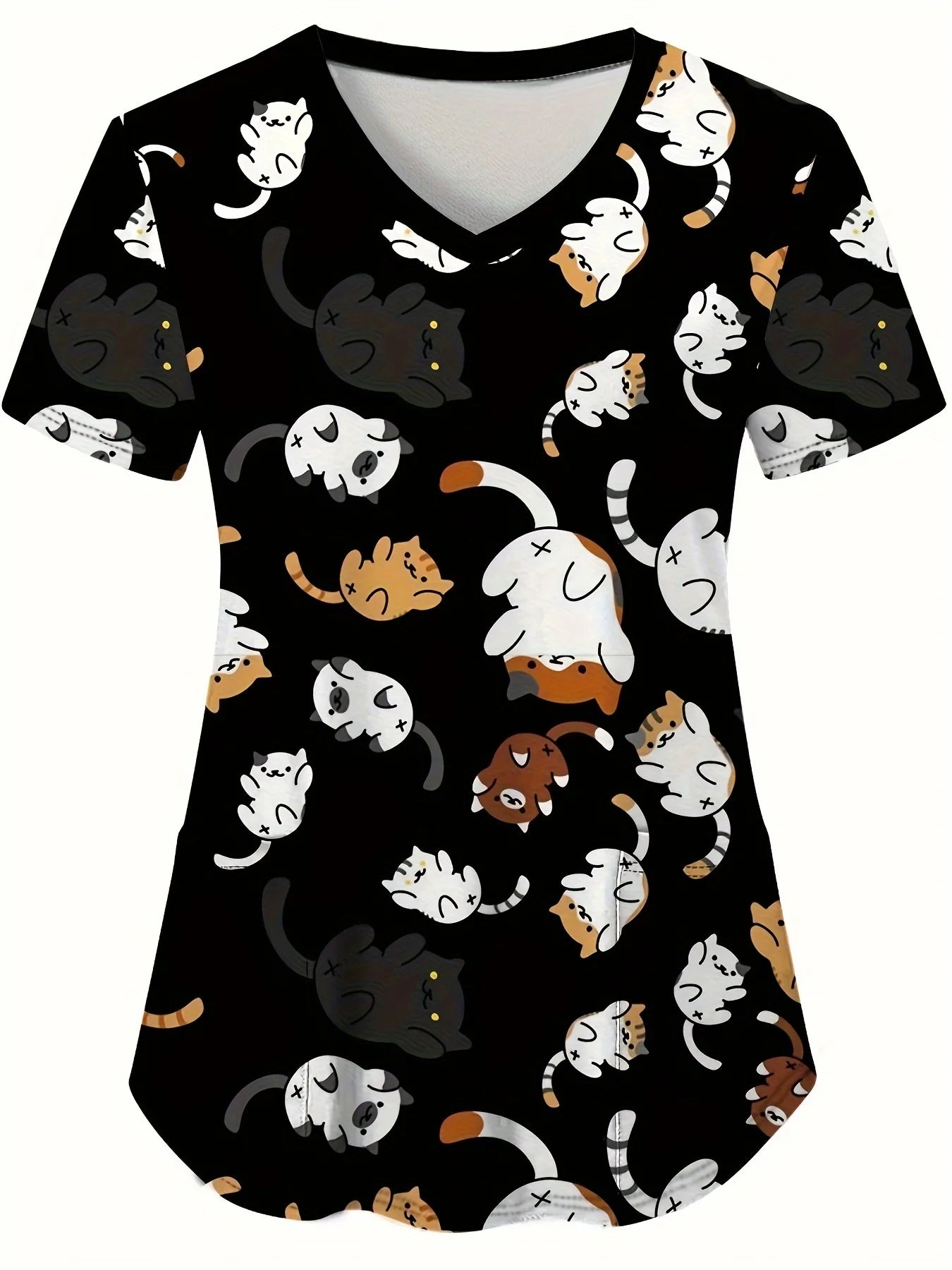 Cat and Dog Print V-Neck Surgical Scrubs