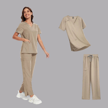 Short Sleeve V-neck Scrubs Tops+ Pants Suit