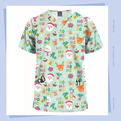 Christmas V Neck Scrub Tops
