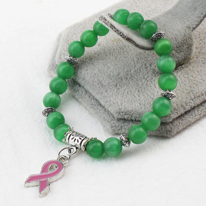 Breast Cancer Awareness Pink Opal Beaded Bracelet
