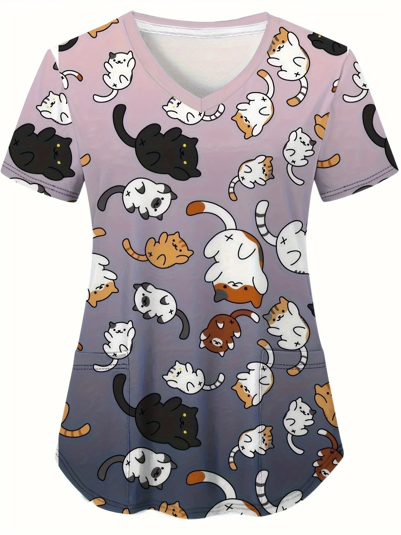 Cat and Dog Print V-Neck Surgical Scrubs