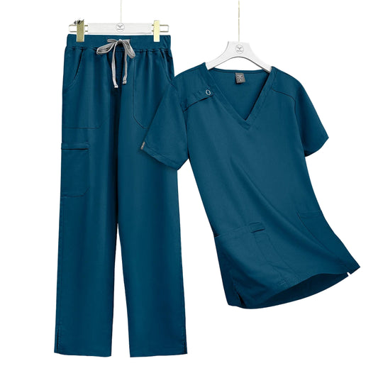 Short Sleeve V-neck Scrubs Tops+ Pants Suit