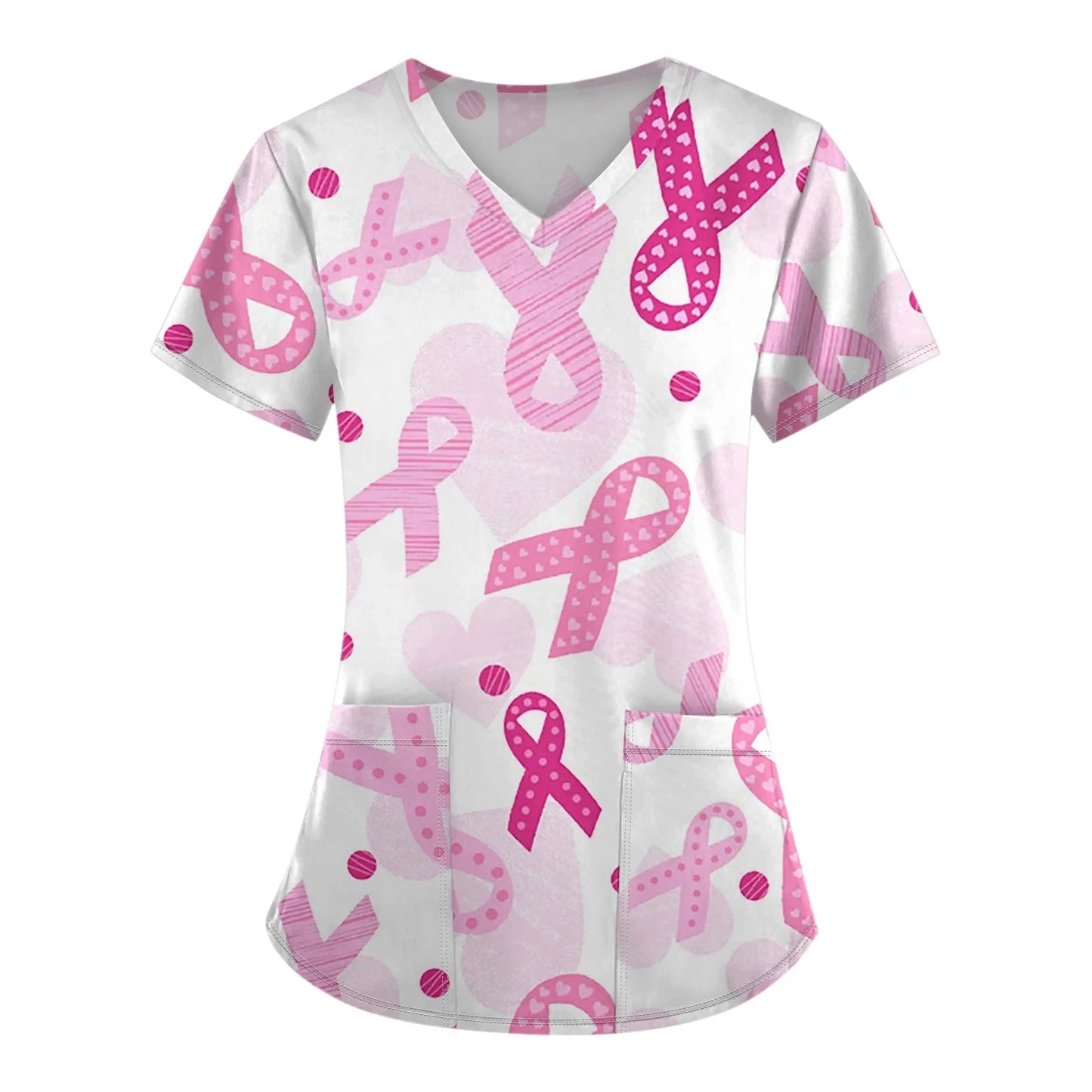 Breast Cancer Scrub Tops for Women V Neck Short Sleeve