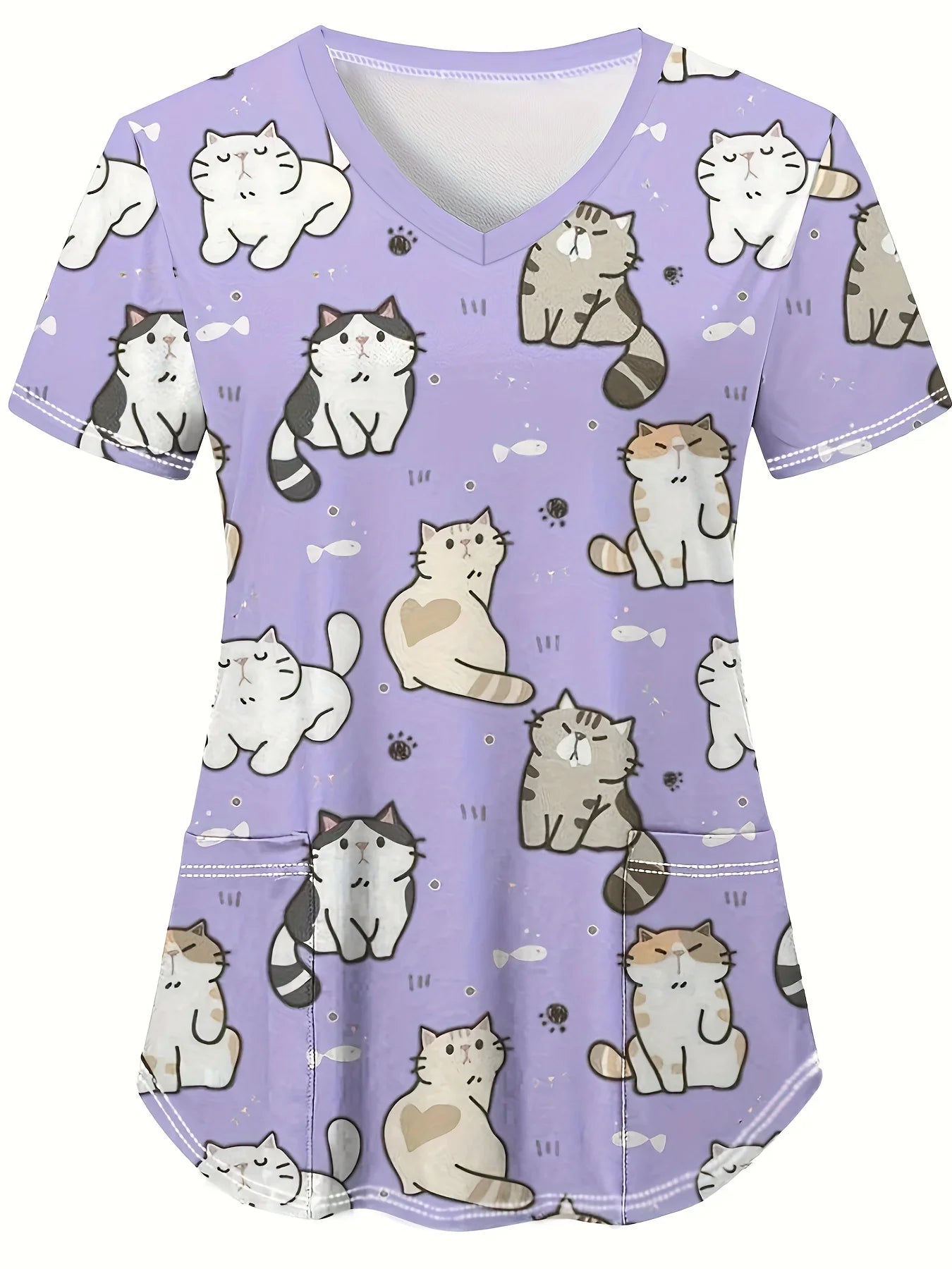 Cat and Dog Print V-Neck Surgical Scrubs