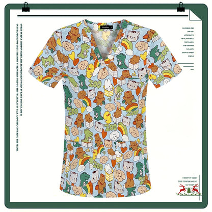 Cartoon Printing Scrubs Tops with Straight Pants
