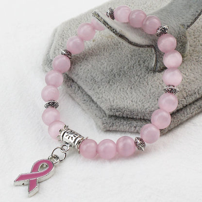 Breast Cancer Awareness Pink Opal Beaded Bracelet