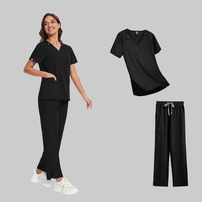 Short Sleeve V-neck Scrubs Tops+ Pants Suit