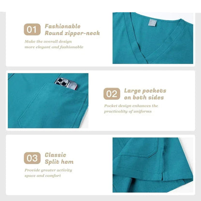 Solid Color Short Sleeved Nursing Scrub Sets