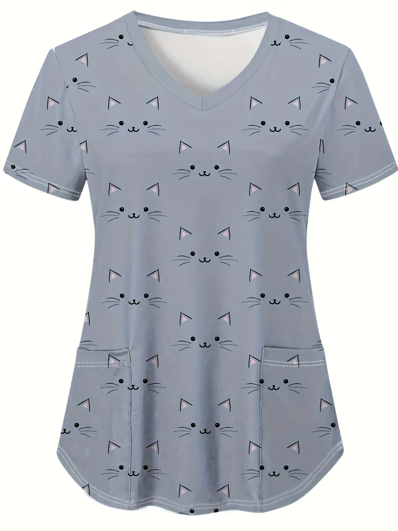 Cat and Dog Print V-Neck Surgical Scrubs