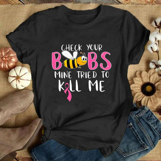 Breast Cancer Printed T-Shirts Women Casual