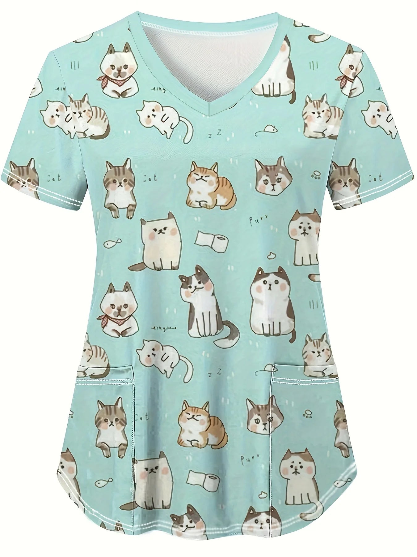 Cat and Dog Print V-Neck Surgical Scrubs