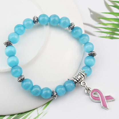 Breast Cancer Awareness Pink Opal Beaded Bracelet
