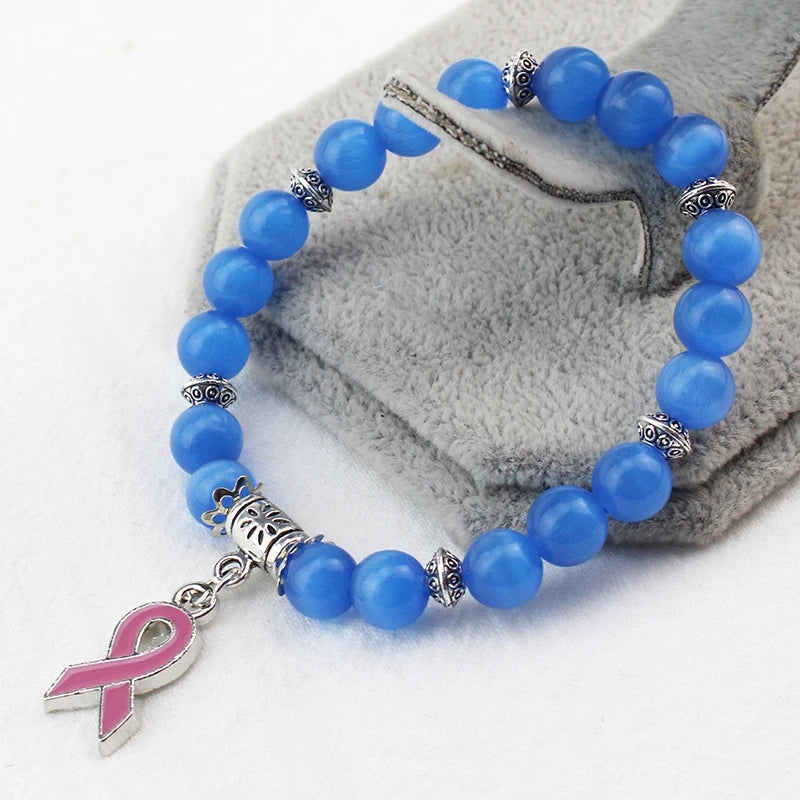 Breast Cancer Awareness Pink Opal Beaded Bracelet
