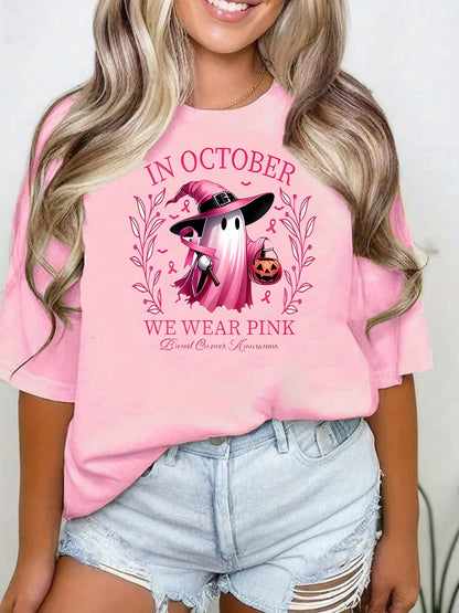 Halloween Graphic Pink Breast Cancer Awareness T-Shirt