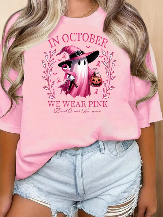 Halloween Graphic Pink Breast Cancer Awareness T-Shirt