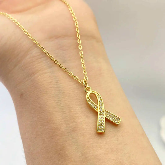 Dainty 18K Gold Plated Breast Cancer Awareness Pendant Necklace