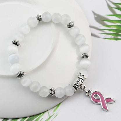 Breast Cancer Awareness Pink Opal Beaded Bracelet